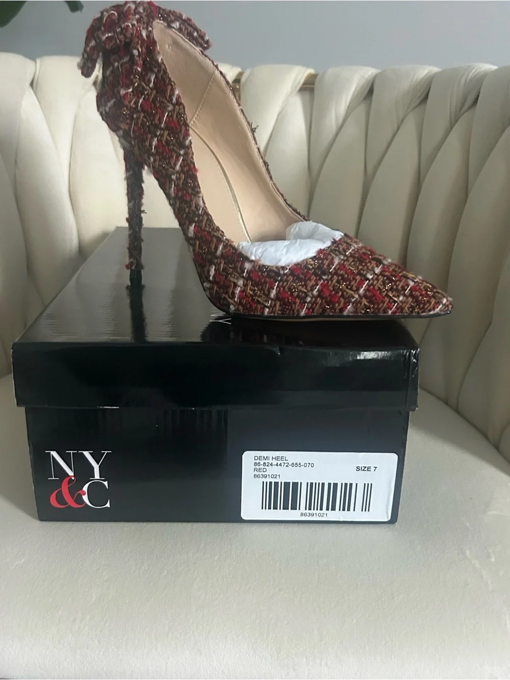 New York & Company Red Tweed Pointed Toe Stiletto Heels